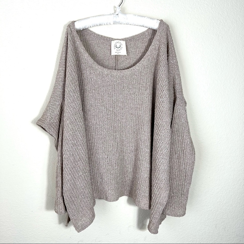Fantastic Fawn Oversized Knit Sweater Oatmeal Wide Neck Long Sleeves Size M